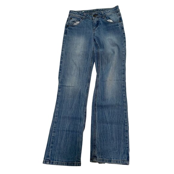 Arizona Jean Vintage y2k Girls Size 14 Flap Back Jeans Peace Sign Embellished Fl - Picture 2 of 4